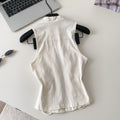French chic ruffle trim top - women's designer sleeveless chiffon blouse with exquisite rhinestone embellishments and halter neck detail. a unique and elegant piece