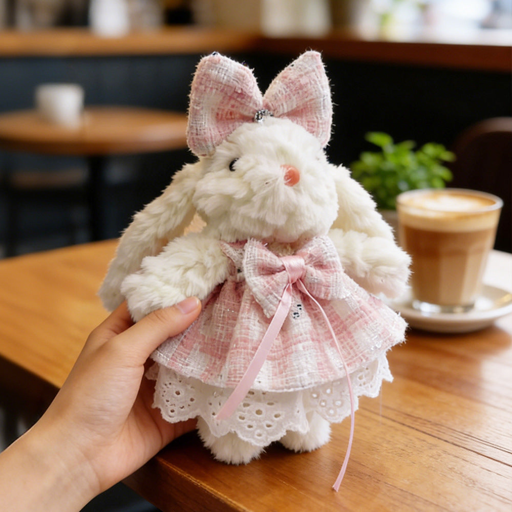 Long-eared rabbit keychain lop-eared rabbit bag pendant stuffed doll cute bows rabbit creative pendant