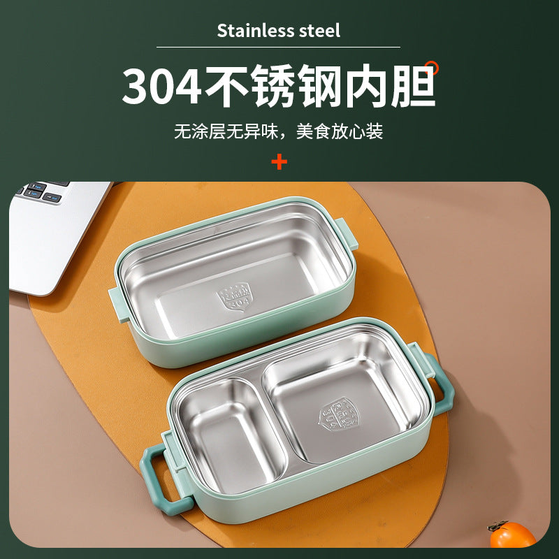 304 stainless steel double-layer lunch box Office workers can microwave oven heating and insulation Japanese-style divided lunch box multi-layer lunch box