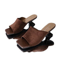 Wholesale women's plus size summer  new collection: square toe slingback mules with comfortable suede mid-heel
