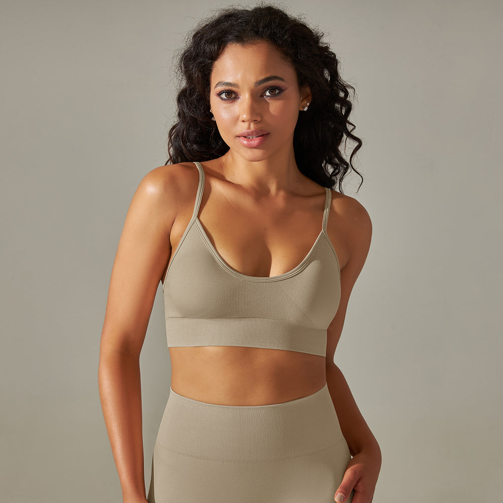 New arrival seamless knittingsexy back yoga clothes thin shoulder strap sports bra bubble wrap push-up fitness vest