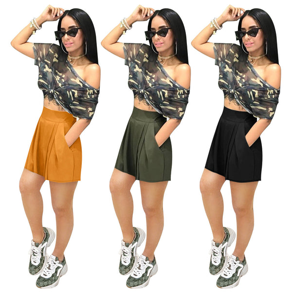 S390503 2023 Spring and summer European and American new   women's casual pants high waist solid color shorts women