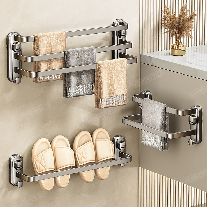 Strong suction cup type towel bar rack No punching toilet Bathroom wall hanging single and double three-layer bath towel storage rack