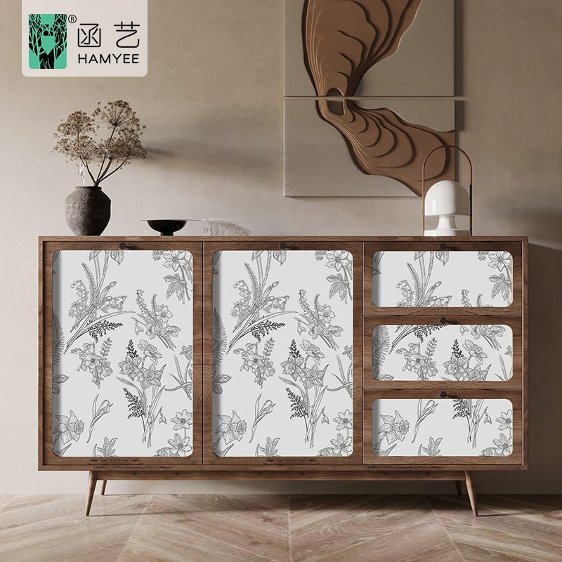 Cross-border sketch flower wallpaper thickened waterproof PVC wallpaper self-adhesive background wall decoration personalized wall sticker cloth with glue