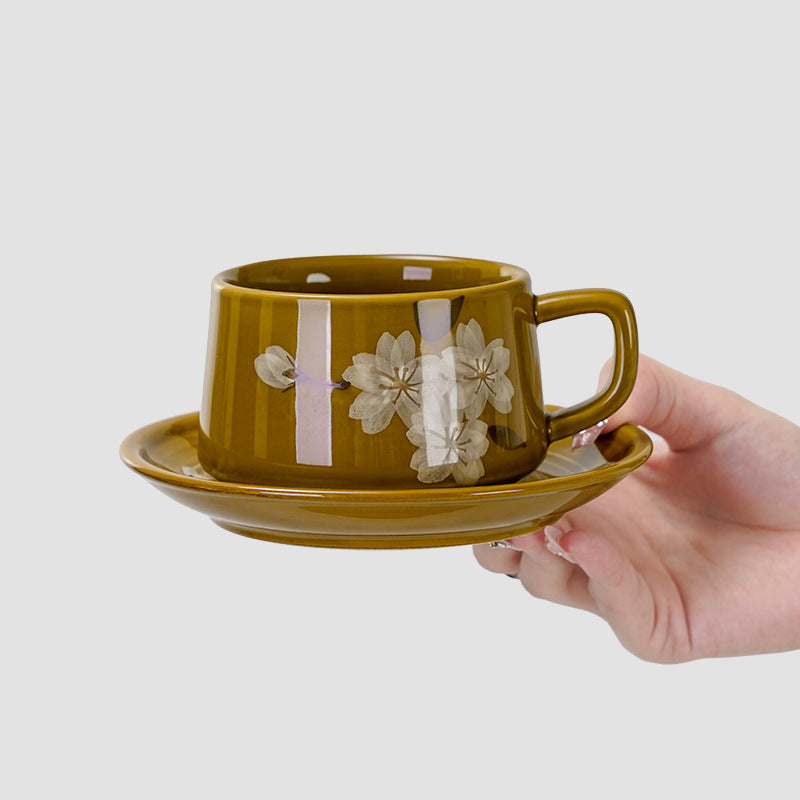 Stylishretroclassy underglaze coffee cup and saucer niche style hand gift ceramic mug office milk coffee cup