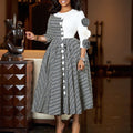 D598 women's foreign trade cross-border new fashion elegant round neck three-quarter sleeve printed patchwork african dress