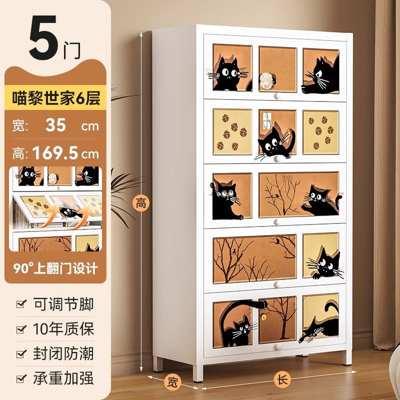 Medieval style steel bookshelf floor-standing storage rack bedroom living room storage all-in-one cabinet iron bookcase storage cabinet