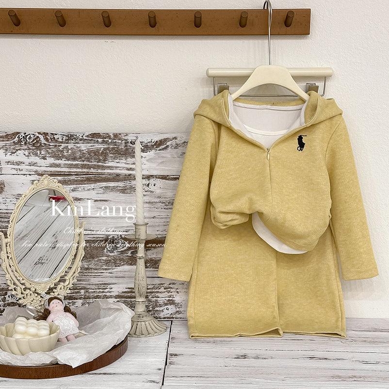 Girls' stylish hooded sweatshirt set -  autumn collection: trendy two-piece outfit featuring fashionable wide-leg pants in a korean-inspired style
