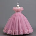 export girls' formal dress with lace and mesh – perfect for piano recitals, festive celebrations, and elegant hostess outfits – wholesale available