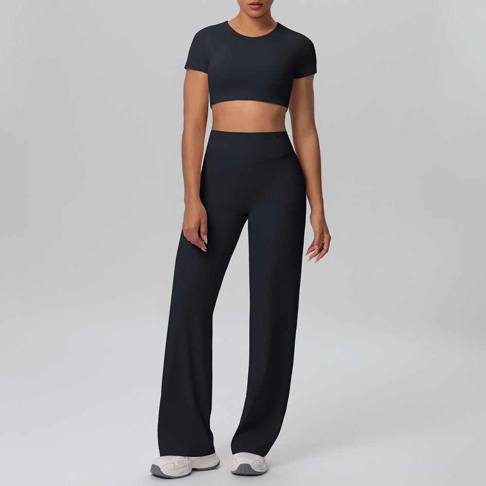 Ready-to-ship cross-border double-sided nylon seamless high-stretch activewear set - yoga, running, and fitness wide-leg two-piece outfit
