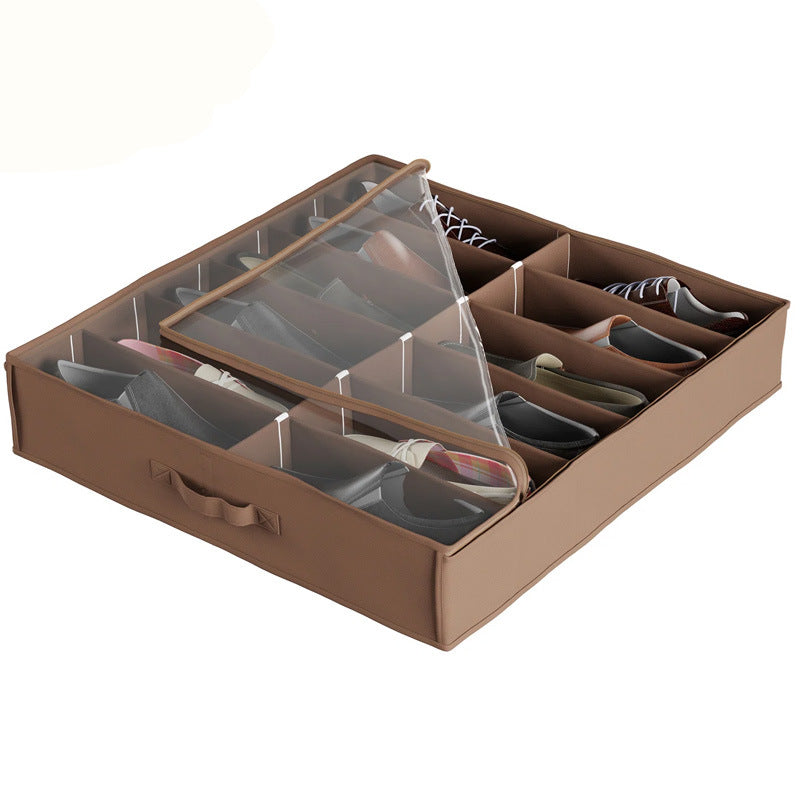 Bed sole shoe storage box Transparent packaging storage box Foldable non-woven lattice storage finishing bag