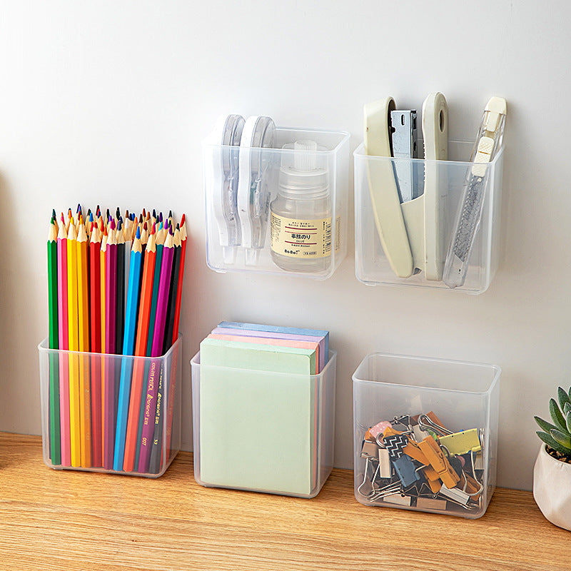 Kitchen, bathroom, desktop sundries, small storage box, transparent plastic, multi-functional non-punching wall-mounted stationery storage box