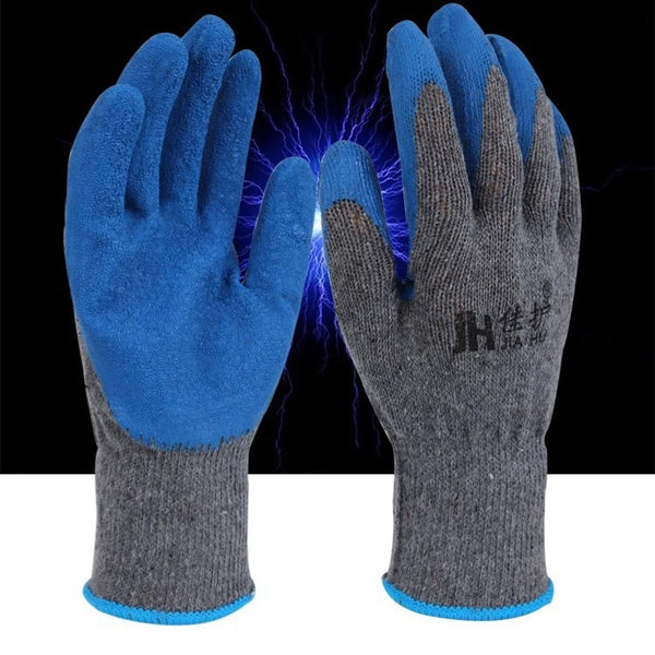 Labor gloves dipped and glued gray yarn wrinkle non-slip and wear-resistant durable breathable waterproof protective cotton thread Labor gloves