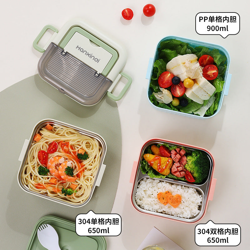 304 stainless steel insulated lunch box - microwaveable, divided compartment bento box for office workers