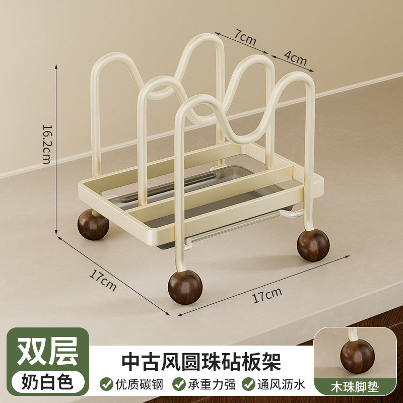 Medieval style countertop pot lid chopping board rack carbon steel kitchen cutting board rack pot spatula spoon vertical drain rack
