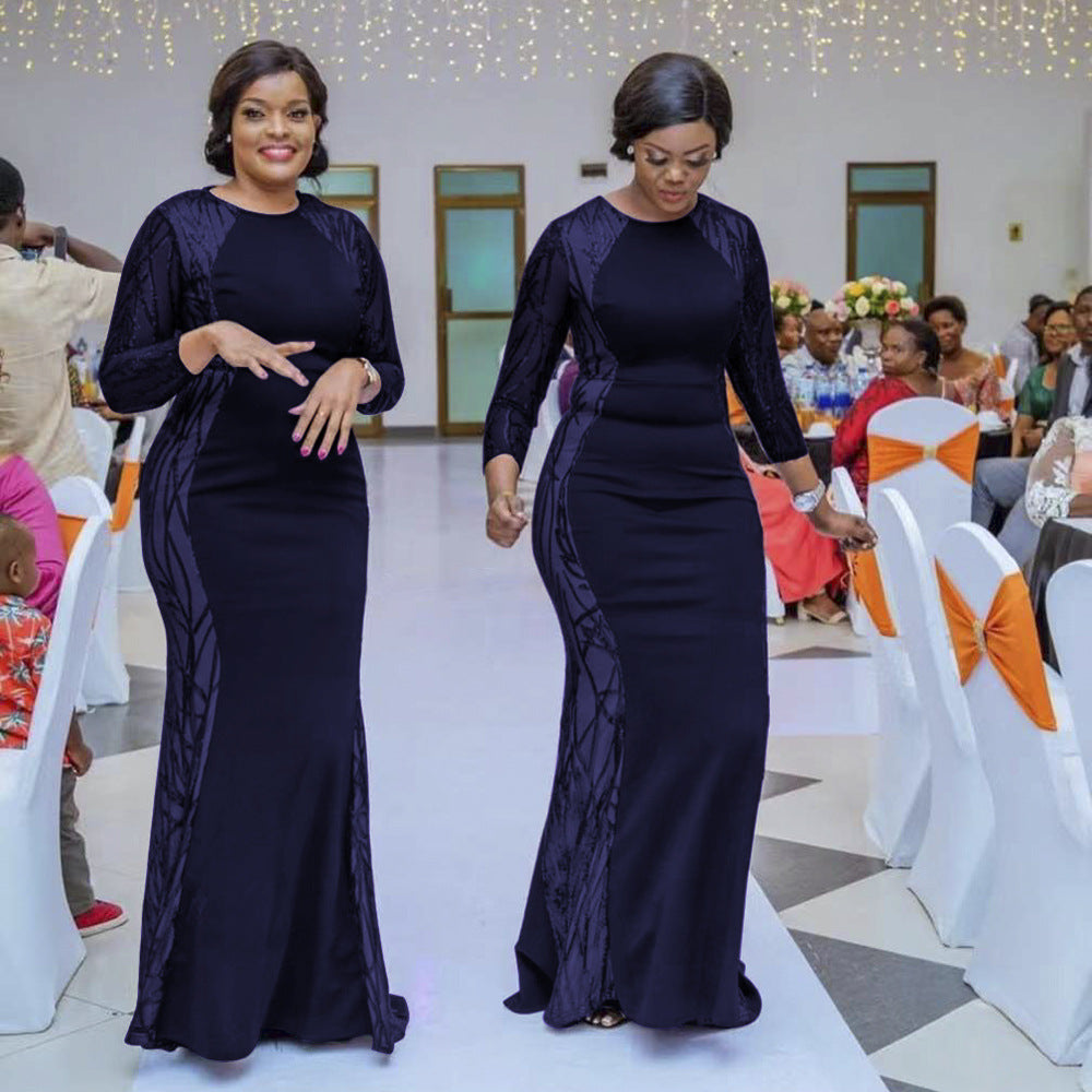 new european and american style evening gown dress, african women's clothing,  slimming and figure-flattering floor-length maxi dress