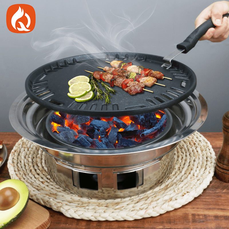 wholesale korean bbq grill with grill pan and grill net, household outdoor portable grill, charcoal fire bbq pot, barbecue grill
