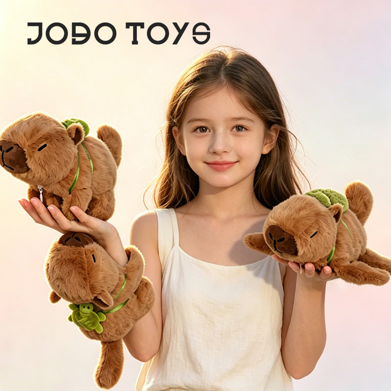 Influencer capybara slap bracelet - plush doll style wristband with frog, turtle, and football charms - soft, cute, and stress-relieving