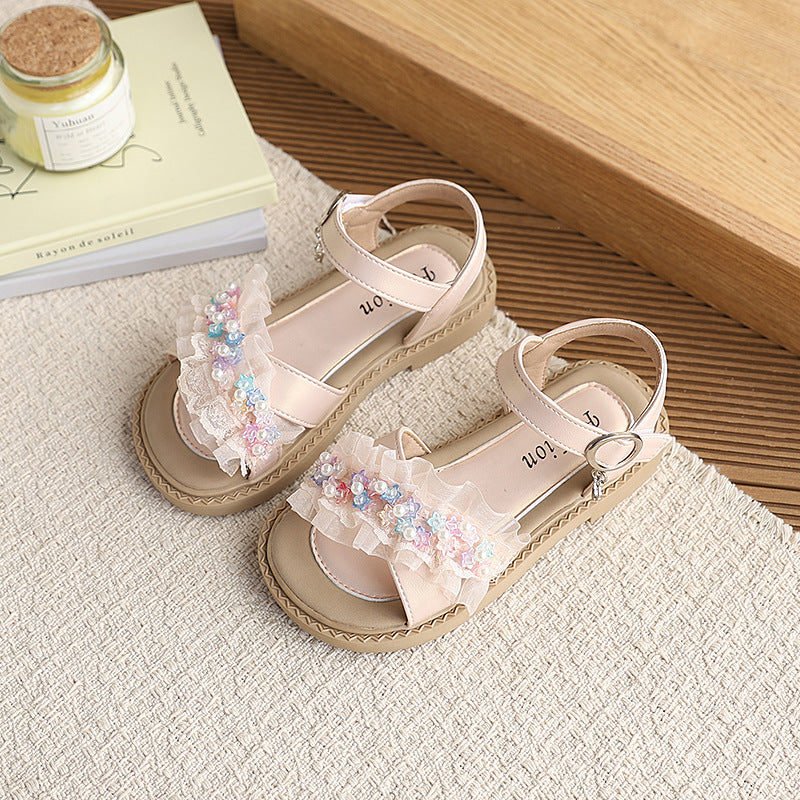 Kids' sandals for performances & summer: new pearl-embellished princess sandals for girls - stylish and versatile baby sandals