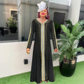 African  spring women's clothing   gold embroidery hotfix rhinestone beaded v-neck dress