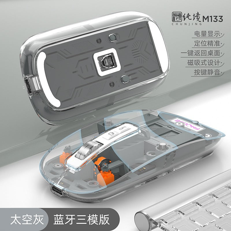 Tiger cat m133 wireless bluetooth tri-mode transparent mouse - rechargeable, low profile, ideal for women, tablets, laptops, and office use