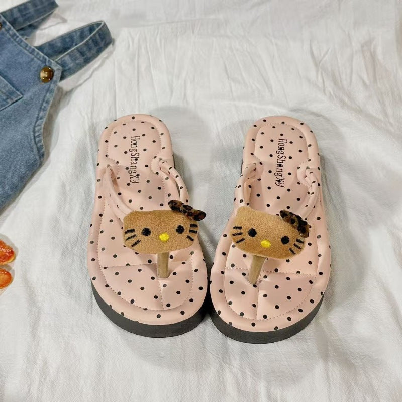 Kitten polka dot flip-flops outwear sandals new arrivalinsfashionthick sole flip-flops korean style home slippers for women