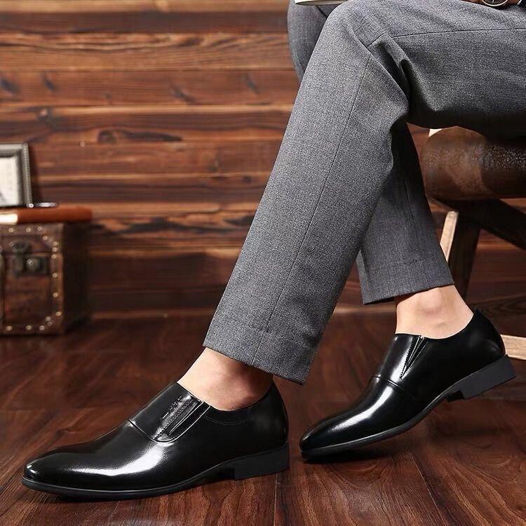 Men's leather shoes - spring new arrivals: business casual, formal, slip-on style. available in black, korean style, perfect for students and weddings