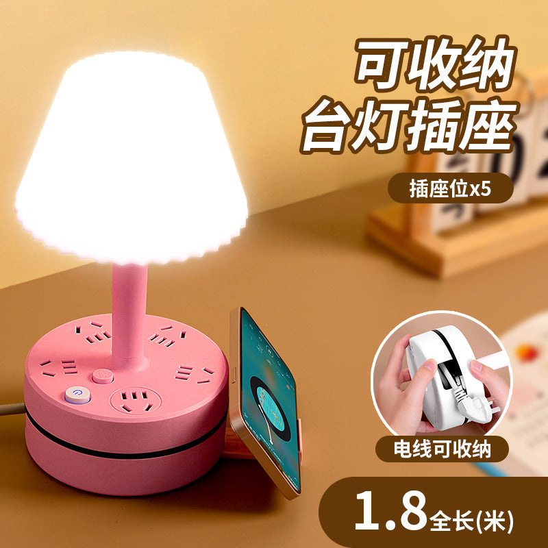 Retractable cord power strip with eye-care desk lamp - ideal for home, office, and dorm use - multi-function socket with long cord