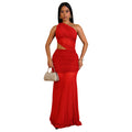 C7515 cross-border   fashion women's sexy one-shoulder see-through mesh backless dress
