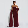 C7635 cross-border   fashion women's sexy bandeau sparkly bodycon slit dress