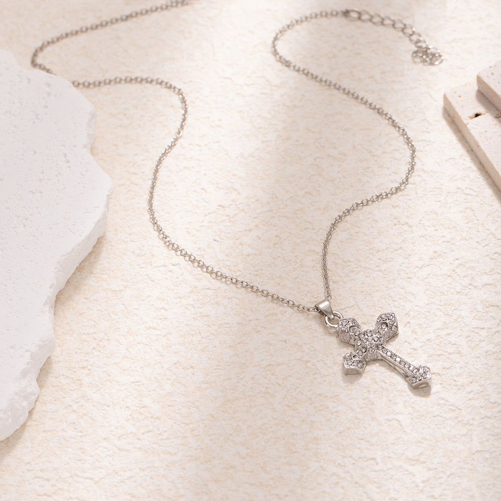 Full diamond cross necklace wholesale european and american cross-border jewelry niche design retro accessible luxury sweet cool style clavicle chain