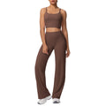 New arrival: cross-border brushed solid color racerback tight-fit breathable wide-leg yoga set - two-piece activewear for running and fitness