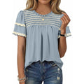 Amazon round neck ruffle short sleeve shirt women's  summer new casual bohemian style top