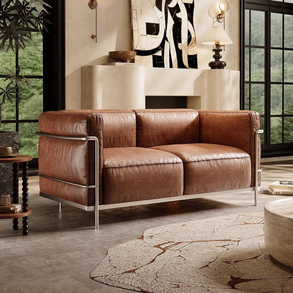 American retro lc3 genuine leather sofa - cassina le corbusier designer hotel bauhaus single seater chair