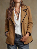 Contrast color hemming double breasted suit lapel long sleevesilmelegantwork clothing women's shortoutwear