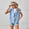 Wishfashion cross-border export  new arrival loose suit collar washed denim vest vest outweartops