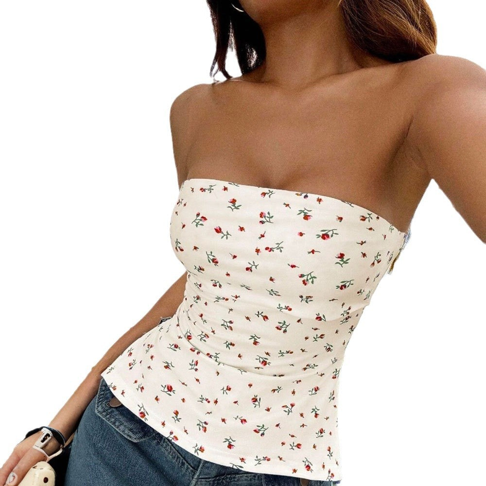 spring/summer new arrivals: tk women's age-defying sweet style t-shirt - cropped floral bandeau top, figure-flattering