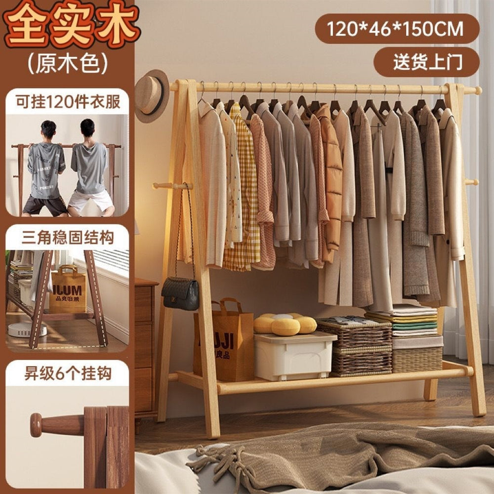 Foldable solid wood clothes rack - freestanding wardrobe for bedroom, living room, and home use - clothes storage, coat rack, and drying rack for rooms