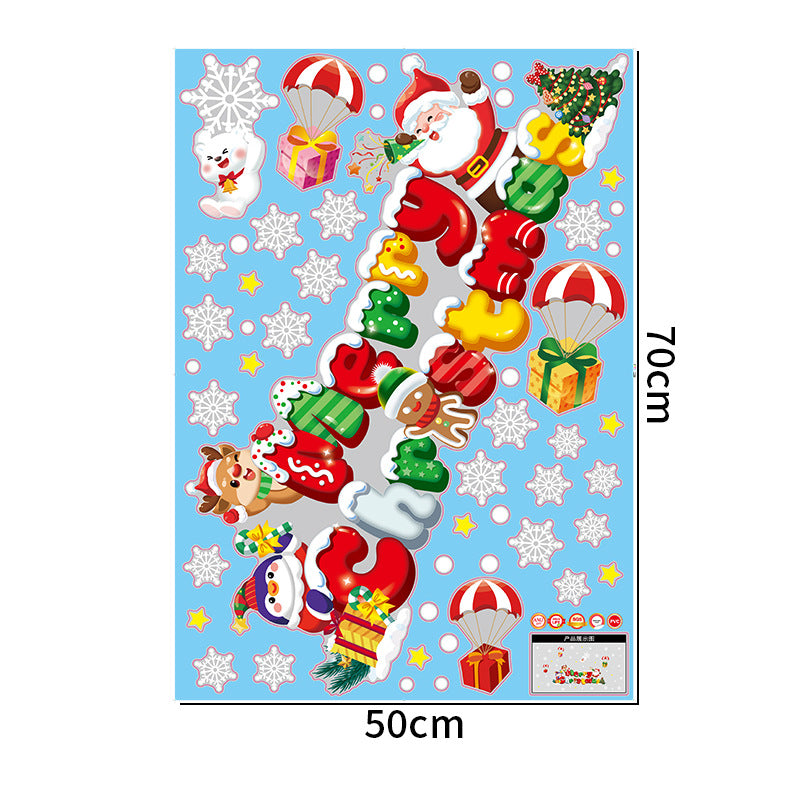 Christmas decoration glass door sticker shop window scene arrangement Santa Claus elk snowflake glue-free static sticker