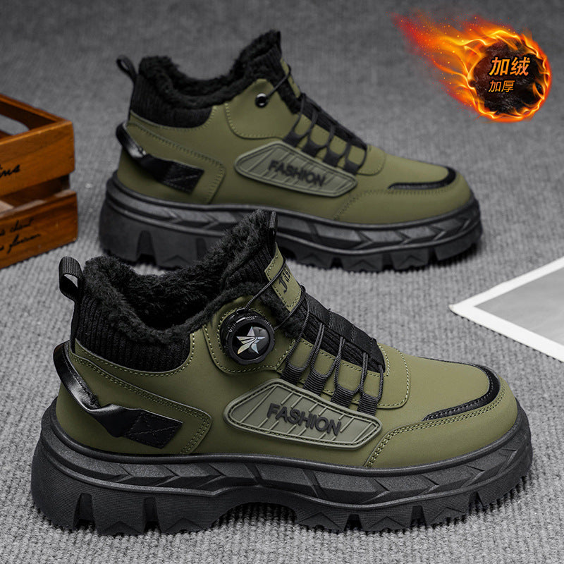 Boots men's winterfleece-linedheattechthickenedrotate button waterproofnon-slipthick soleheight sport snow cotton shoes