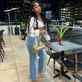 European and american style women's casual jeans - new  cross-border women's fashion streetwear trendy washed monkey straight-leg jeans