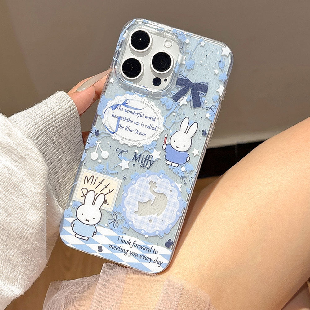 Suitable for apple 16 large hole miffy cute summer mobile phone case for girls iphone15 cartoon transparent protective cover 14