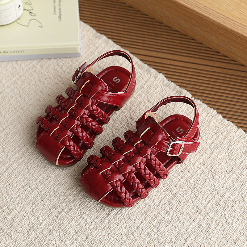 Girls' sandals: new  summer collection - closed-toe roman sandals, breathable and non-slip beach shoes for little girls, kids' footwear