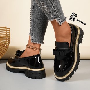 Export thick heel thick sole small leather shoes new arrivalspring & fall loafers plus sizecasual patent leather british style women's shoes