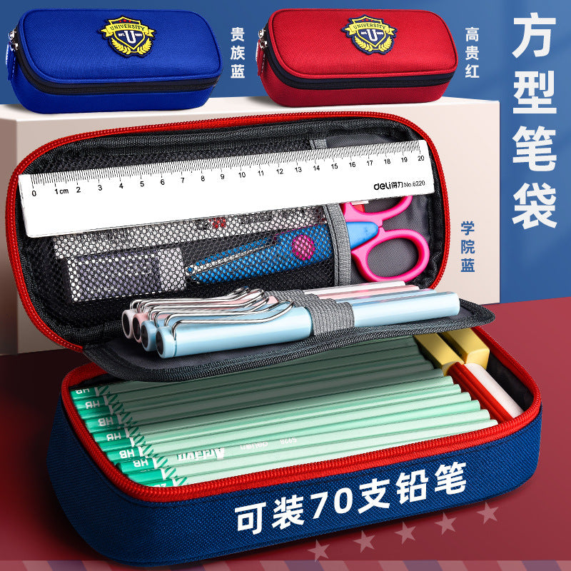 British style pencil bag three-layer large-capacity stationery box student high-value pencil case canvas stationery bag pencil bag wholesale