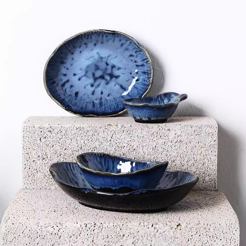 Creative kiln-turned ceramic tableware special-shaped plate high-end hotel dinner plate snack plate bowl chopsticks for home dish plate fruit plate