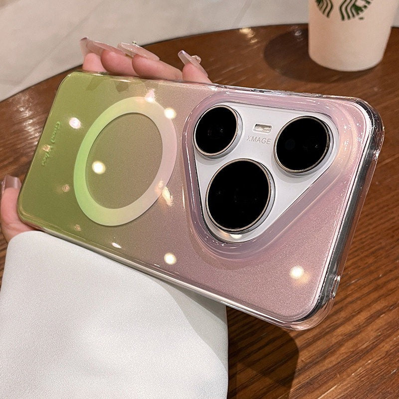 Ombre gradient case for huawei p90 pro, crystal clear ice mist magnetic orange soda mate 80 protective cover