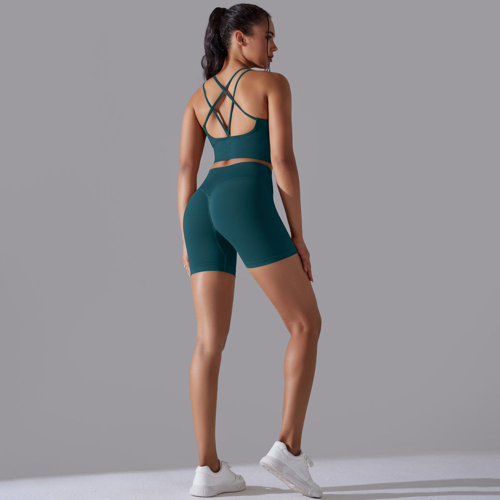 new high-waisted peach lift butt leggings set - activewear with racerback yoga top for running, training, and fitness