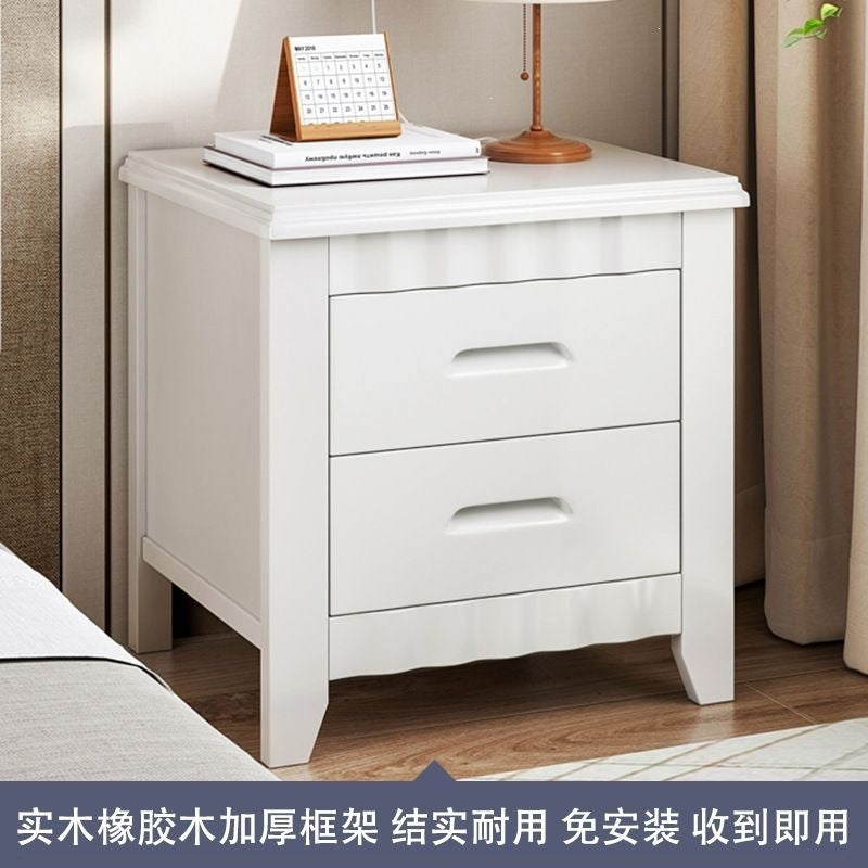 Solid wood bedside table for home bedroom, lockable storage cabinet, small rental room bedside storage chest, no assembly required