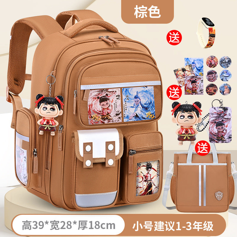New nezha backpack for boys and girls, grades 1-6: spine protection, lightweight design, and extra-large capacity